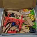 Tiny Land 55PCS Wooden Train Set - Compatible with Major Brand Tracks, Educational Toy for Toddlers & Kids Ages 3-7, Durable Wooden Railway Tracks