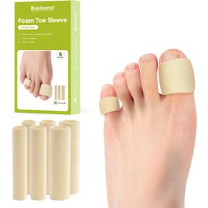 Bukihome Cuttable Toe Tubes Sleeves - Foam Toe Protectors for Corns, Calluses, Blisters - Fabric & Breathable Gel Lining Toe Sleeve Protectors Relief Toe Pressure Pain - 6 Count, White