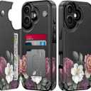LETO for iPhone 17 Wallet Case with Card Holder - Flip Folio Leather Kickstand - Fashionable Flower Designs - Shockproof Protective Phone Cover for Women and Girls - Cute Flrals