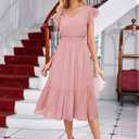 GRACE KARIN Women 2023 Summer Dress Midi Dress Gold Dots V Neck Ruffle Cap Sleeve Flowy Split Tiered A-Line Wedding Guest Dress Light Pink M (Pink)