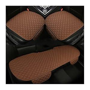3PCS Set Car Seat Cushion for Front and Back Seat, 3D Soft Linen Breathable Auto Seat Cover, Comfort Non-Slip Rubber Bottom, Car Accessories (Coffee/ 3PCS)