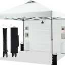 10'x10' Pop Up Canopy Tent with 1 Sidewall and 6 Pockets, One Push Setup, Instant Shade Tent with Vented Roof for Beach Patio Outdoor, Case, 8 Stakes, 4 Ropes, 4 Sandbags (White)