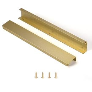 Satanga Edge Finger Tab Pull for cabinets Kitchen Concealed Drawer pulls Aluminum Flat Hidden Brushed Brass Mount Door Long Handle for Home 10Pack Modern 10" Hole Center Easy Installation (10"hole Center 11.8" Overall Length)