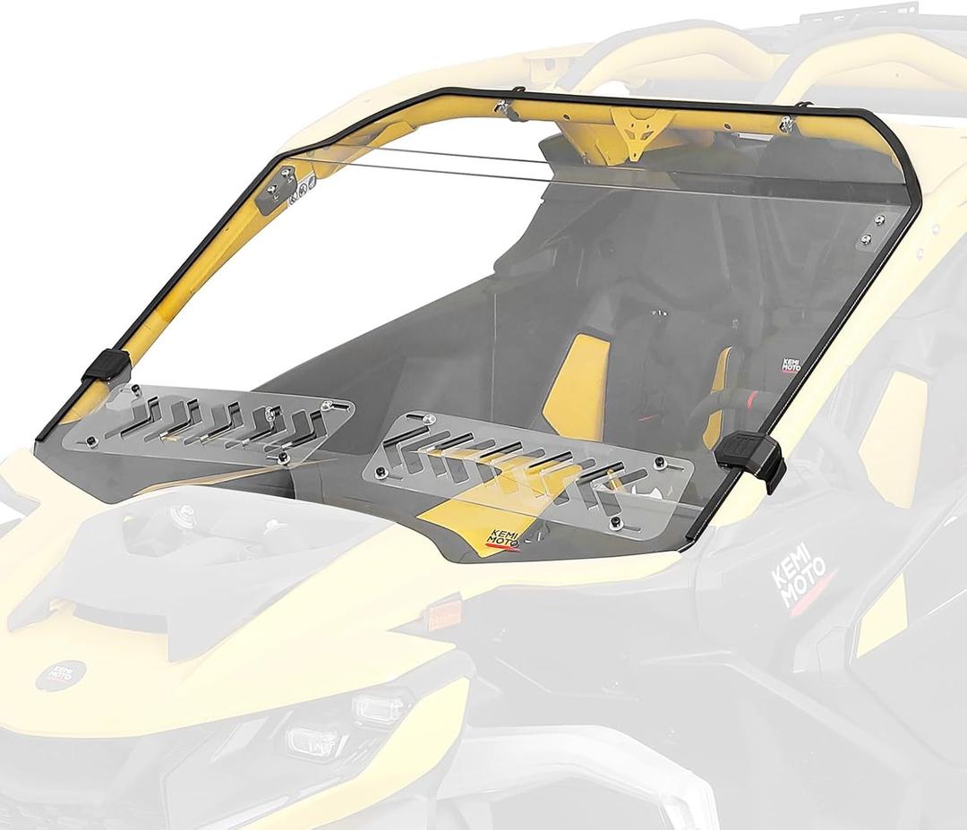 KEMIMOTO Vented Front Windshield Compatible with Can Am Maverick R 2024+ Scratch Resistance PC Windscreen Airflow Dustproof Rainproof Full Sliding Window