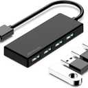 USB 3.0 Hub, 4 Port USB Hub Splitter,Portable USB Adapter Mini Multiport Expander for Desktop, Laptop, Xbox, Flash Drive, HDD, Console, Printer, PC, Keyboards, HP, Dell (25cm, Black-Plastic)