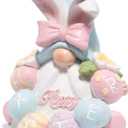 Hodao Easter Gnome Figurine, Resin Bunny Hat Gnome with Pastel Eggs & Bird, Hand-Painted Spring Tabletop Decor for Home, Shelf, Mantel, Tiered Tray, Easter Gift