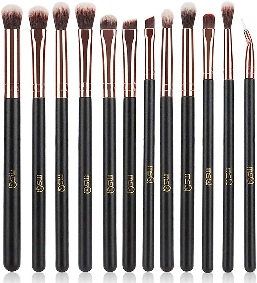 MSQ Eye Makeup Brushes 12pcs Rose Gold Eyeshadow Makeup Brushes Set with Soft Synthetic Hairs & Real Wood Handle for Eyeshadow, Eyebrow, Eyeliner, Blending(Without Bag)
