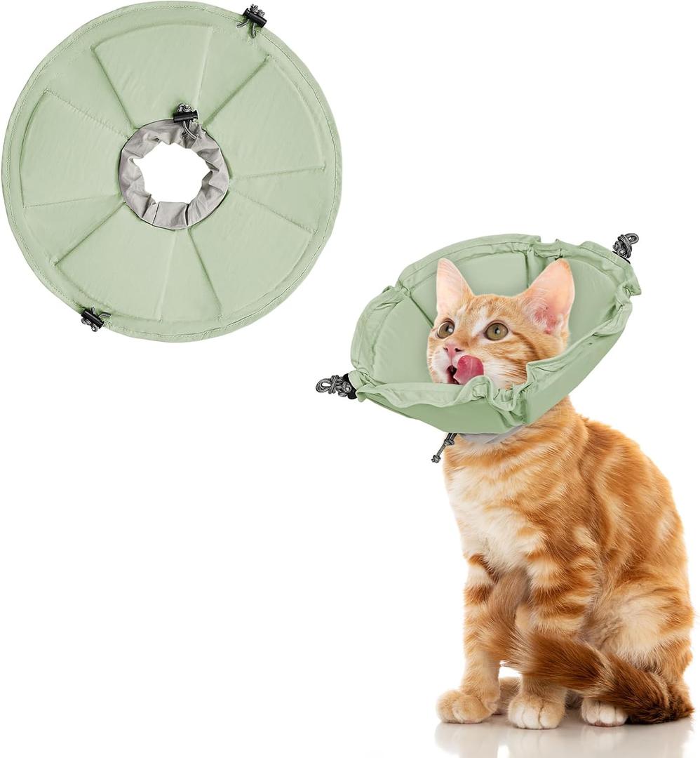 Pawfun Cat Cone Collar Soft, Adjustable Elizabethan Collar for Cats to Stop Licking, Comfortable Lightweight Kitten Cone for Wound Healing and Surgery Recovery,Green,Small