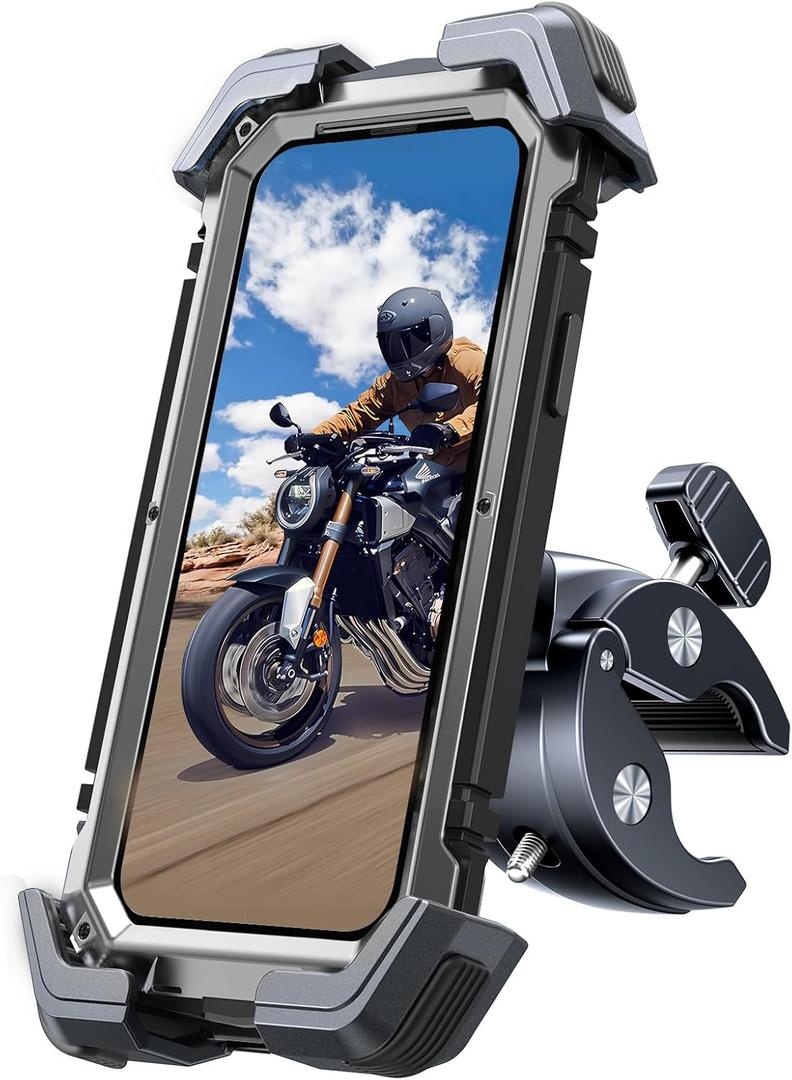 Motorcycle Phone Mount Holder, [Ultra-Stable][7 inch Phone Friendly] Bike Holder Handlebar Cell Clamp Harley Accessories for iPhone 16 15 14, 4-7" Smartphones (Graphite)
