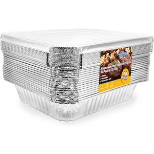 EHOMEA2Z Aluminum Foil Pans With Lids Half Size (10 Pack) 10 Lids and 10 Pans, 9x13 Prepping, Roasting, Food, Storing, Heating, Cooking, Chafers, Catering, Buffet Supplies