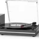 Seasonlife® Vintage Vinyl Record Player with 2 External Speakers,Wood Black