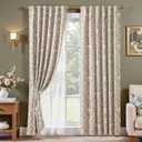 jinchan Floral Blackout Curtains for Bedroom Living Room 84 Inches Length Farmhouse Curtains Room Darkening Vintage Drapes Traditional Rod Pocket Window Treatment 2 Panels Set Taupe on Beige