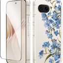 GVIEWIN for Google Pixel 9a Case, [Screen Protector] [Military Grade Protection] Clear Floral Slim Shockproof Protective Women Phone Case Cover for Pixel 9a (Aconite/Blue)