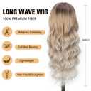 Ombre Blonde Wigs with Bangs Long curly wavy Wig highlight platinum blonde Wig for Women Natural Synthetic Wigs for Daily Party Use 26IN(highlight platinum blonde)