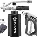 PWACCS Pressure Washer Foam Gun with Dual Connector Accessory, Short Power Washer Gun Foam Cannon and Double Tip Attachment Car Wash Kit, 1/4" Quick Connector, M22 Male Inlet, 4000 PSI, 1.5 Liter