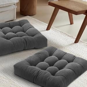 Floor Cushions for Adults Floor Pillows for Sitting Large Square Tufted Meditation Pillows Memory Foam 2 Pcs, 24" x 24", Dark Grey