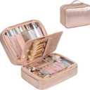 OCHEAL Makeup Bag, Makeup Travel Bag Large Capacity Cosmetic Organizer with Makeup Brush Compartment & Handle for Women Girls Travel Toiletry Accessories-Rose Gold