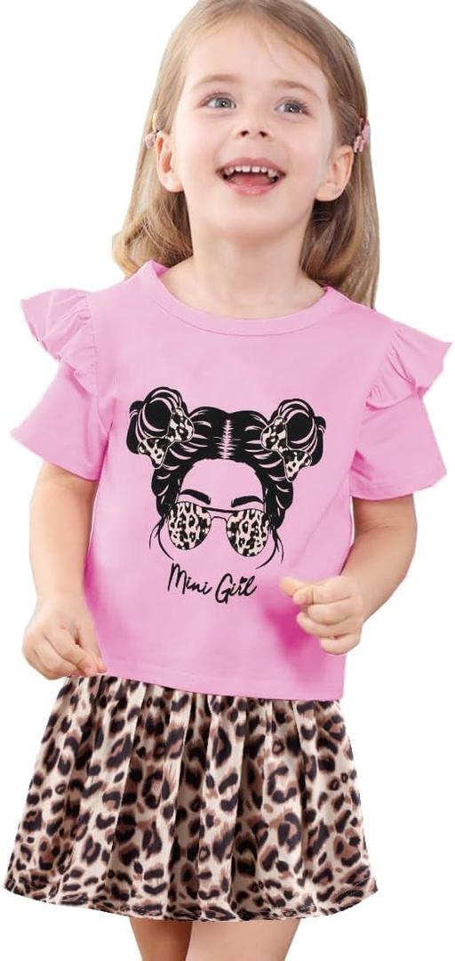 Akyzic Little Girl Skirt Outfit Two Piece Spring Summer Outfit Butterfly Dress Cat Print Skirt Toddler Girl Outfit Set (18-24 Months, Pink/Figure)