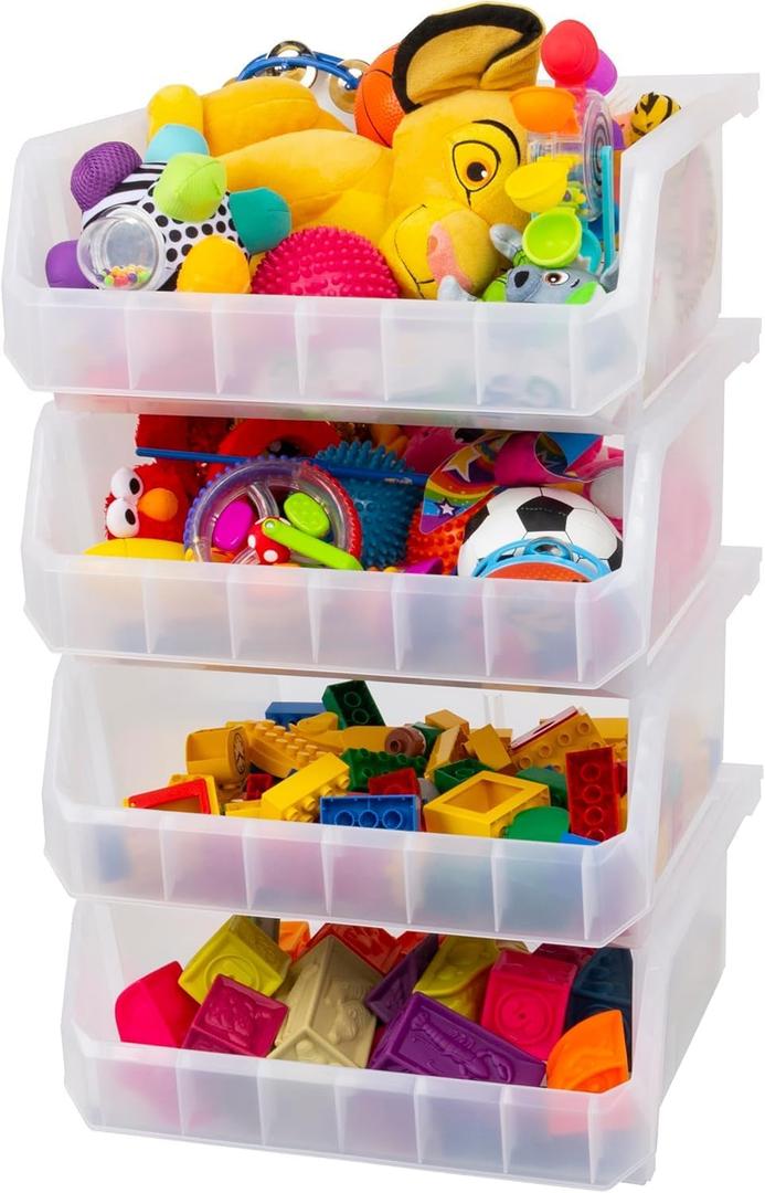 ReadySpace Extra Large Plastic Storage Bins, Stackable Organizer Containers for Closet Pantry Shelf Garage and Office Organization, Clear, 4 Pack