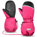 MCTi Kids Mittens Waterproof Winter Ski Warm Sherpa Lined Long Cuff with String (Pink, XS)