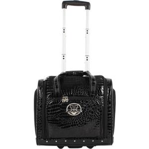 Kathy Van Zeeland Croco PVC Designer Underseat Luggage - 15 Inch Carry On Suitcase for Women- Lightweight Under Seat Bag with 2-Rolling Spinner Wheels (Black)