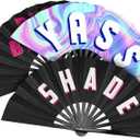 Amyhill 3 Pcs Large Bamboo Hand Fan Rave, Folding, Foldable, Iconic, Shade, Bye, Handheld Chinese Fan for Women Men Festivals Parades Burlesque Party Performance Dance, 26 Inch(Vivid)