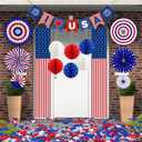 4th of July Decorations Set, Independence Day Hanging Door Banners, Paper Fans, Red White Blue Honeycomb Balls for Home Wall Indoor Outdoor Party Supplies