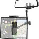 Rearview Mirror Tablet Holder- Metal Long Arm 360 Rotation and Folding, Rear View Mirror Tablet Holder, Fit Thick Cases (Deep Max 1.18'') for iPad Pro Air Mini, Galaxy Tab, iPhone, 6-15.6'' Devices
