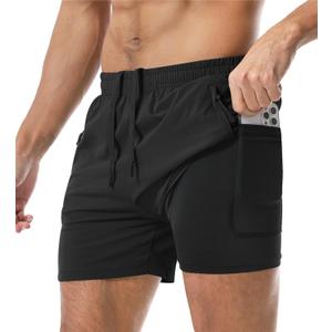 Aolesy Men's Gym Shorts Linerless & Liner - 5" Quick Dry Workout Running Shorts with Zip Pockets Sports Athletic Shorts (Medium, Black)