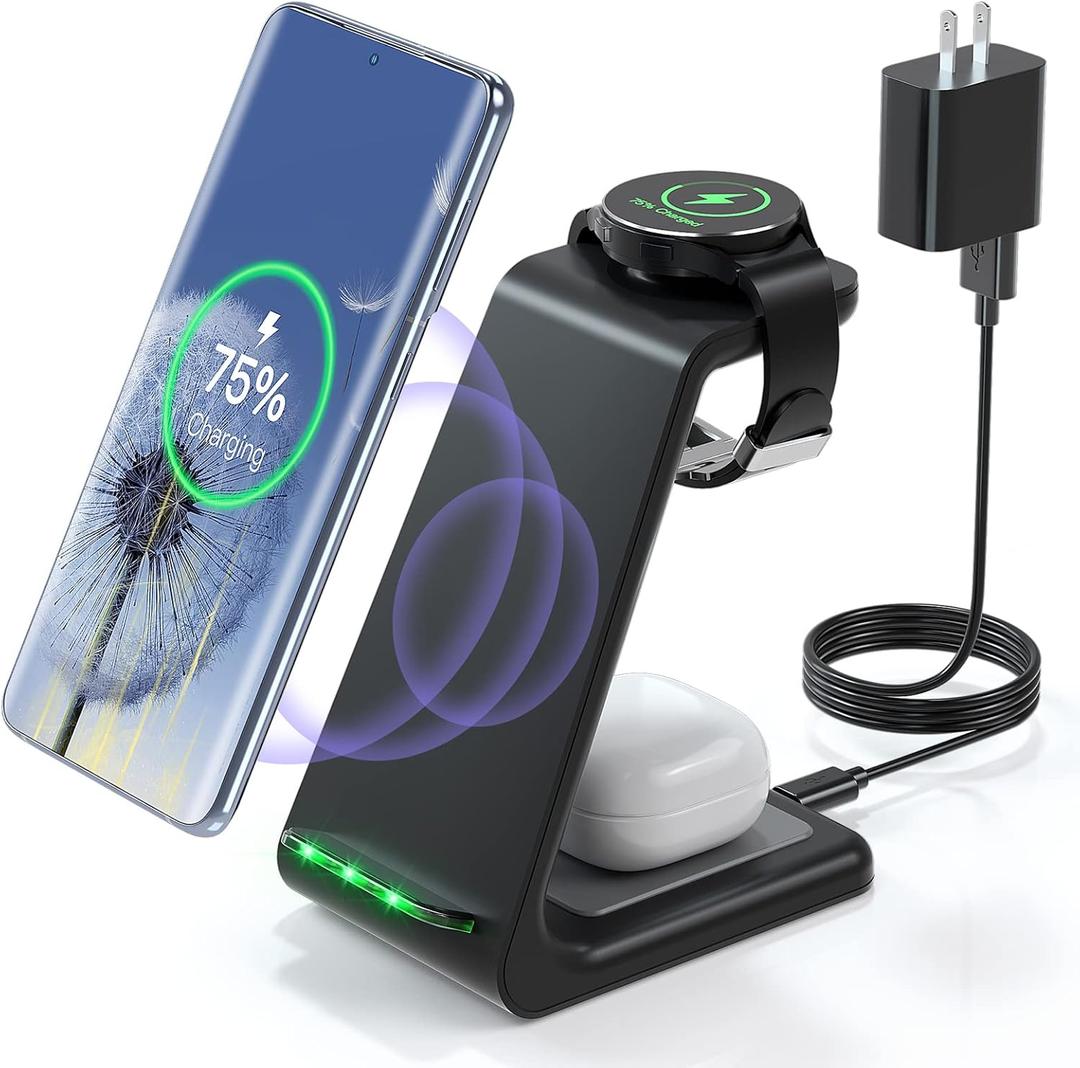 Wireless Charger for Samsung, 3 in 1 Charging Station/Dock for Galaxy Phone/Watch/Buds,Z Flip4/3 S24/23/22/21/Note 20/10, for Galaxy Watch 6/5/Pro/4/3/Active/2/1, Buds+/Live