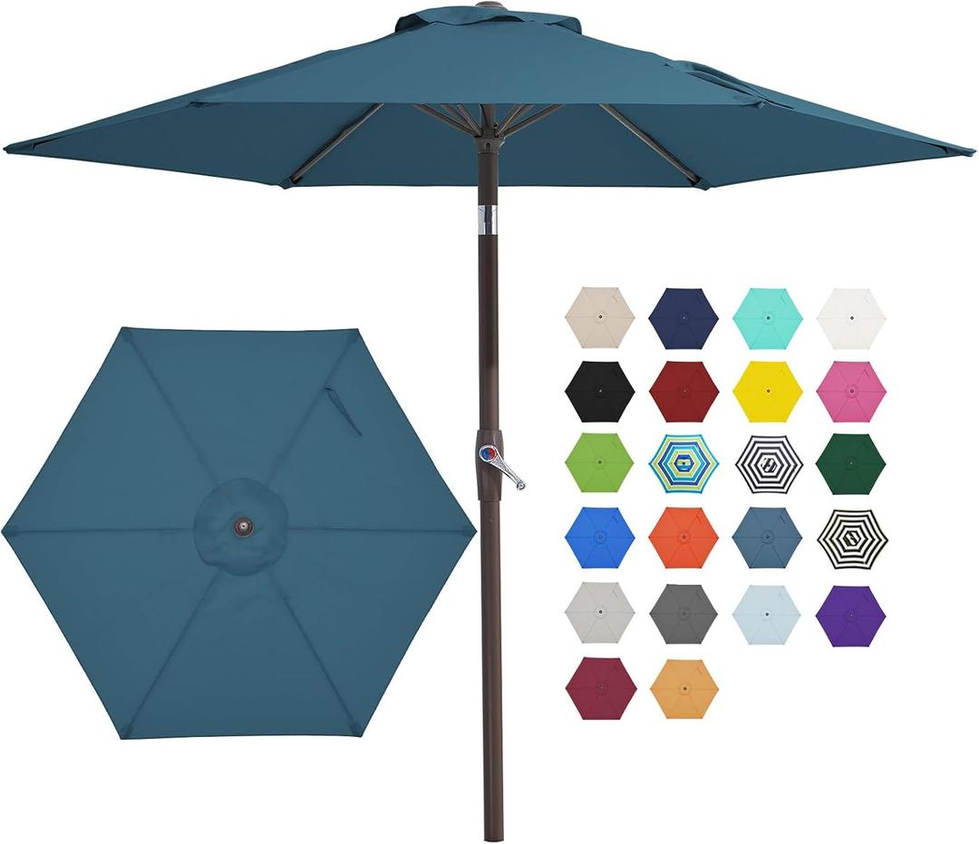 JEAREY 7.5FT Patio Umbrella Outdoor Market Umbrella with 6 Sturdy Ribs, Push Button Tilt/Crank Table Umbrella for Garden, Deck, Backyard and Pool, Lake Blue