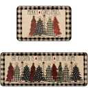 Christmas Kitchen Rugs Set of 2, Christmas Rugs for Kitchen, Buffalo Plaid Xmas Tree Merry Christmas Kitchen Mats, Winter Home Decor Low-Profile Kitchen Rugs, 16x24 and 16x47 Inch