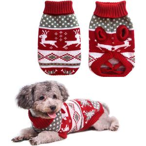 Vehomy Dog Christmas Sweaters Pet Winter Knitwear Xmas Clothes Classic Warm Coats Reindeer Snowflake Argyle Sweater for Kitty Puppy Cat-L