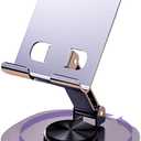 ONCHEER 360Rotating Phone Holder for Desk, Portable & Foldable Cell Phone Stand for Office & Kitchen, Adjustable Tablet Stand for All Mobile Phones, iPhone, iPad, Nintendo Switch (Metal Purple)