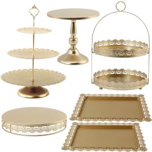 6 Pcs Gold Cake Stands Set, QENUIITEA Cake Display Pedestal Tiered Cupcake Holder Dessert Plate Serving Tower Tray Decorative for Wedding Birthday Party Baby Shower Celebration