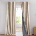 NICETOWN 100% Blackout Cream Linen Bedroom Curtains 95" Length with Thermal Insulated Liners, Farmhouse Style Room Cooling Window Treatments for Living Room, Home Office (2 Panels, 52" W)