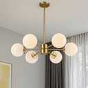 VONLUCE Sputnik Ceiling Light Fixture, 6-Light Modern Sputnik Chandelier with Frosted Glass Shades, ETL Listed Globe Chandelier for Living Room Bedroom Dining Room, Bubble Glass Pendant Light, Gold