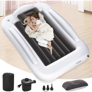 Inflatable Toddler Travel Bed - Portable Toddler Kids Travel Bed with Safety Sides Complete Kids Air Mattress Set with High-Speed Pump, Ideal for Vacation Camping and Sleepover (60 Inches)