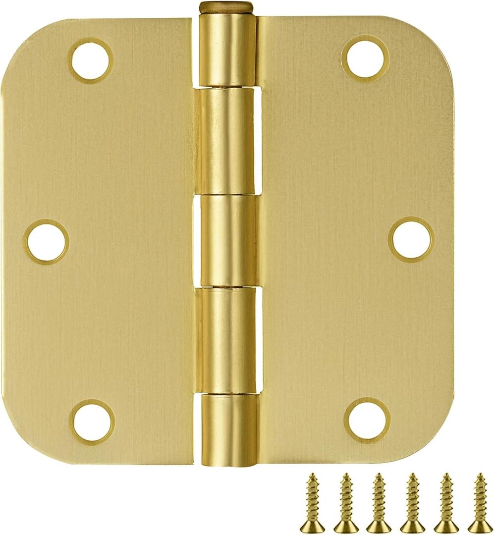 Design House Interior Door Hinges, 3.5 in. x 3.5 in., Rounded, 5/8-in. Radius, Steel, Pre-Lubricated, Door Hardware, Satin Brass, 3-Pack, 181396