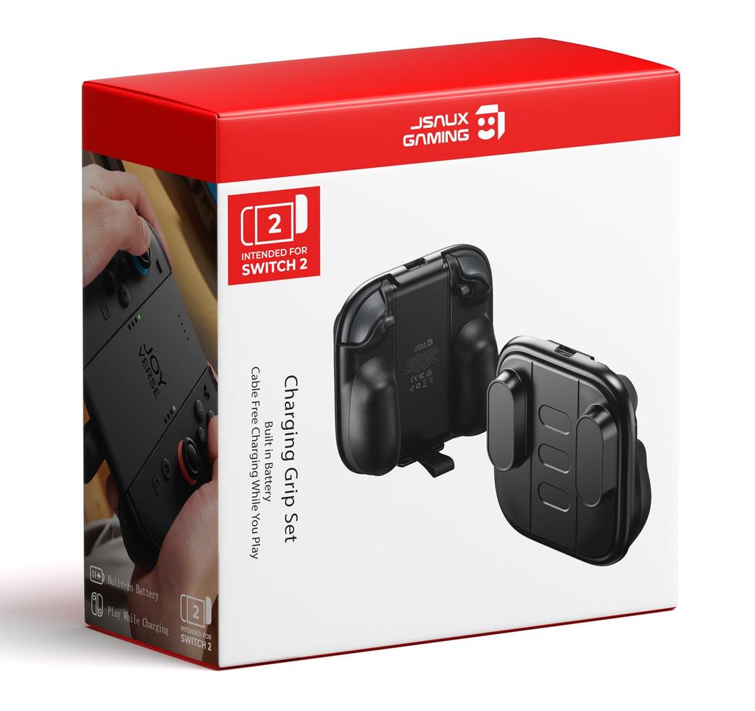 JSAUX Charging Grip for Switch 2 JoyCon, Built-in Battery & Playing While Charging, Ergonomic Controller Charger Handle Grip Set for Nintendo Switch 2 (2025) Joy Con, with Front Protective Cover