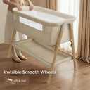 Uuoeebb Baby Bassinet, Bedside Bassinet for Baby, 2-in-1 Bedside Sleeper with Mattress, Half-Mesh Breathable Design, 4 Auto-Lock Wheels, Storage Basket, Easy Assembly (Khaki)