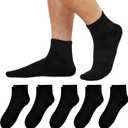 Men's Flat Knit Ankle Thin Socks (5-Pairs) - 95% Cotton Comfort Non-Binding Fit Everyday - Size Fit 6-12 (Color#02:black)