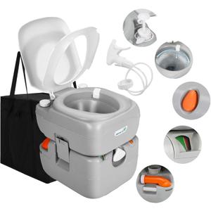 YITAHOME Portable Toilet for Adults, 5.8 Gallon Camping Porta Potty with Carry Bag, Hand Sprayer, Level Indicator, Handle Pump and Leak-Proof, Indoor Outdoor Toilet for RV Travel, Boat, Hiking, Trips