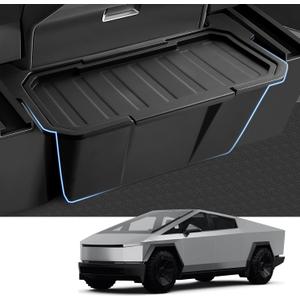 Canvcle Rear Floor Storage Box for 2024 2025 2026 Tesla Cybertruck Accessories, 2nd Row Floor Storage Bin TPE Backseat Storage Box Rear Center Console Organizer with Anti-Slip Lid Cover Trash Can
