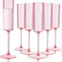 Ciaell 24 Pack Pink Plastic Champagne Flutes - 6oz Ribbed Disposable Champagne Glasses - Pink Vintage Mimosa Glasses with Long Stem, Elegant & Lightweight for Weddings and Party