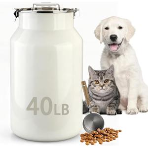 Aloxina Dog-Cat Food Storage Container 40 lb/38 Qt, Large Stainless Steel Pet Food Bin with Airtight Lid & Scoop Included, Durable 304 Metal Storage for Dogs & Cats