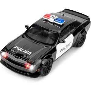 Police Car Model 1:22 Dodge Challenger SRT Hellcat Toy Diecast Collectible Toy with Lights and Sounds Decoration Model Car Toy Gift for Kids 3+