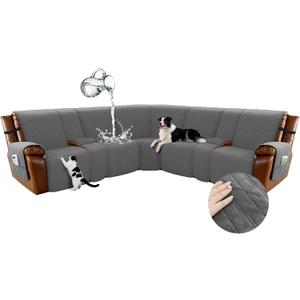 Arfntevss Waterproof Recliner Sectional Couch Covers for Reclining L Shape Sofa Cover Non Slip Washable L Shaped Slipcover Sets for Dog Furniture Protector (5 Seat with 2 Console Cover, Dark Gray)