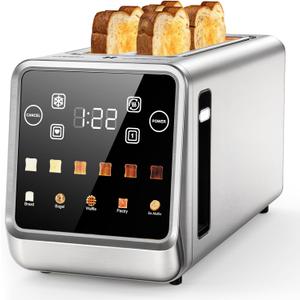 Smart 4-Slice Toaster, 75 Touchscreen with Digital Timer & Even-Heat Tech, Extra-Wide Slots for Bagels & Thick Bread, 6 Browning Levels, Defrost/Reheat, Single-Slot Energy Saving