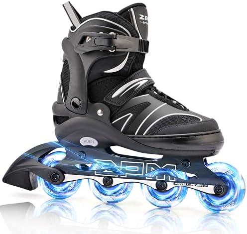 2PM SPORTS Kids Adjustable Inline Skates Ages 4-12, Youth Inline Skates for Girls Boys 5-8 8-12 with Full Light Up Wheels, Beginner Women Adult Skates